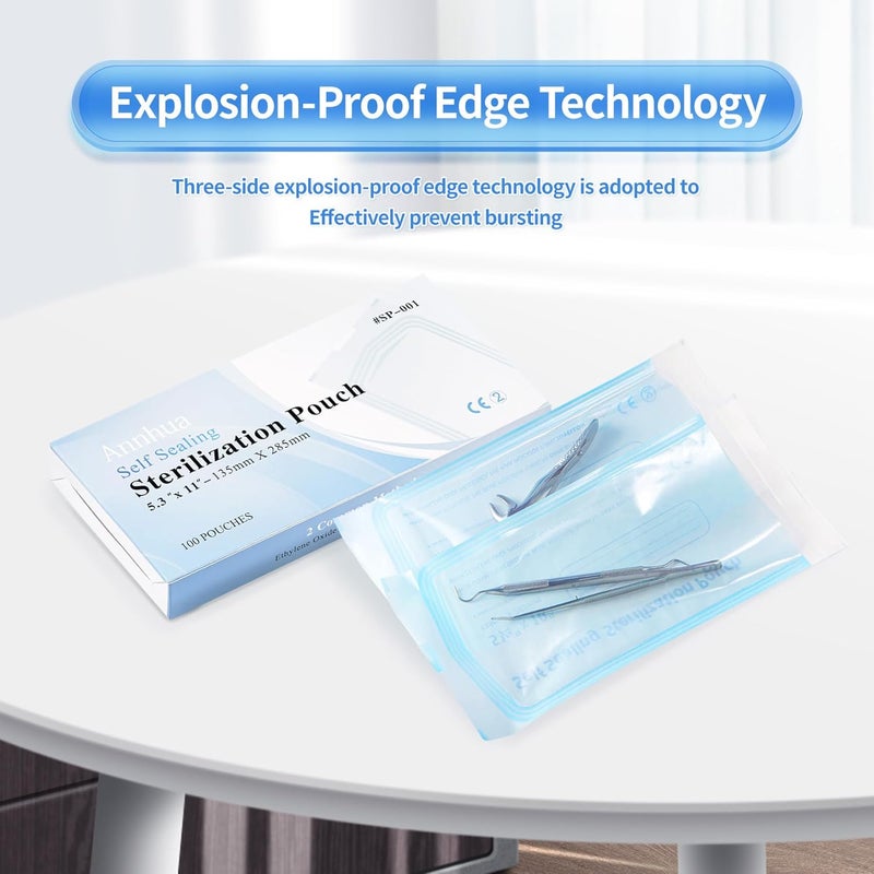 Annhua 5.3 x 11" Self-Sterilization Pouches 100 PCS Self Seal Sterilizer Bags, Used for Dentist Tools, Beauty Toolkits and Nail Tools - Image 4